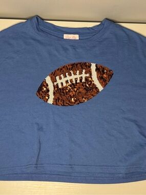 Pink Lily Blue Tee with Brown & White Sequin Football